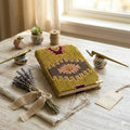 Ikat Turkish Rug Chenille Fabric Notebook, Brass Corners