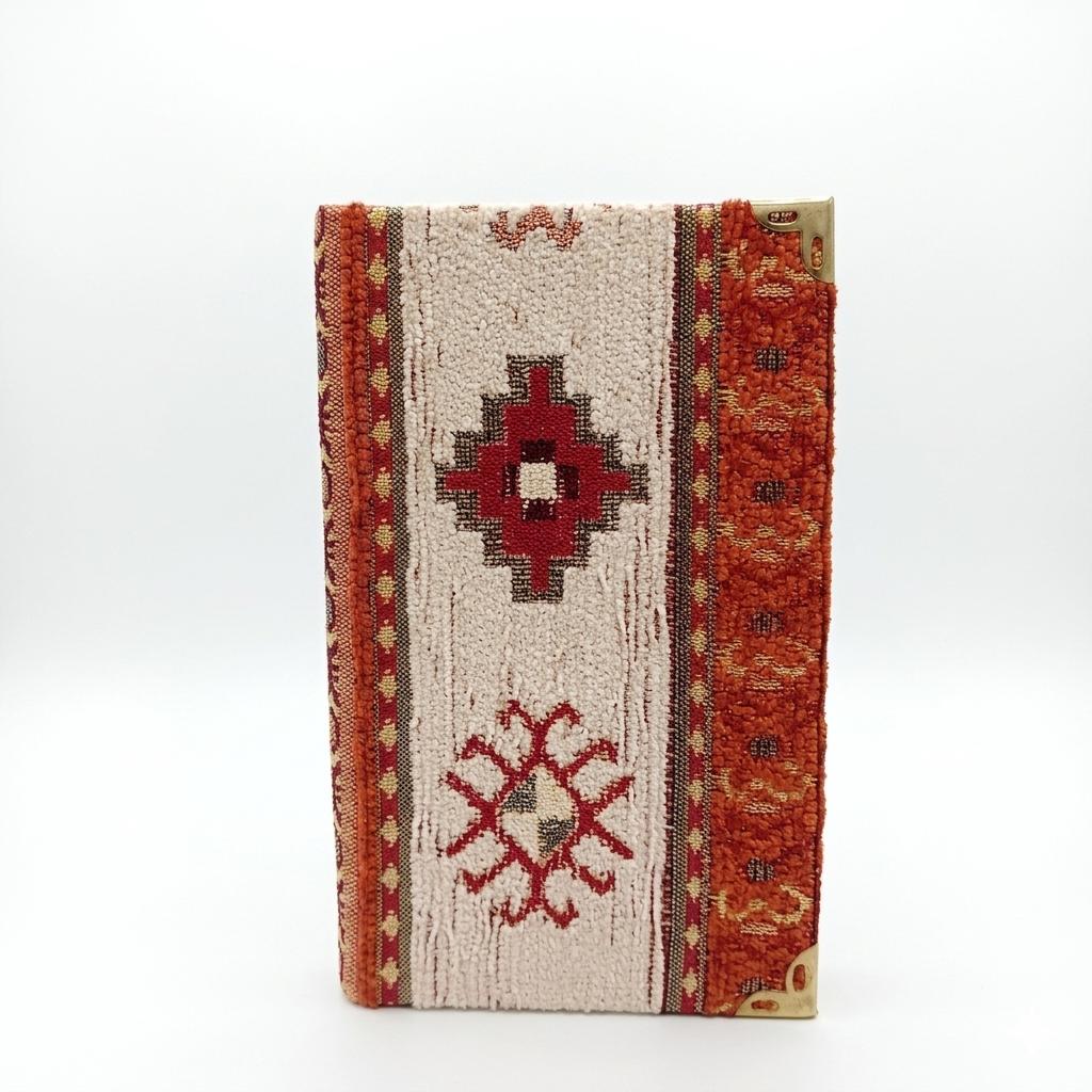 Handmade Woven Turkish Rug Design Chenille Fabric Journal with Brass Corners and Lined Pages