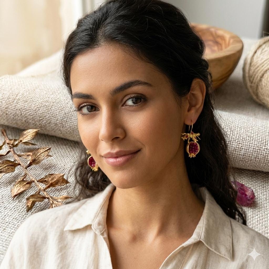 Gold Plated Ruby Jade Pomegranate Earrings, Boho Chic, Greek Mythology Inspired, Hypoallergenic