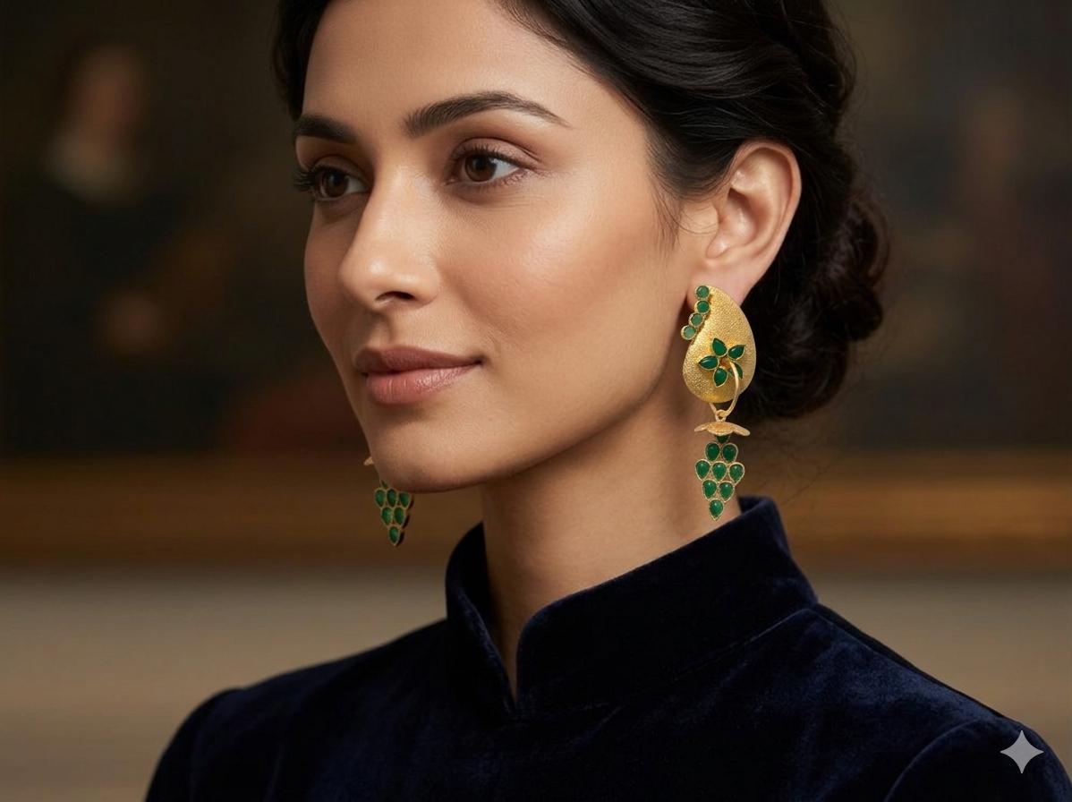 Green Agate Gold Plated Brass Dangle Earrings – Hypoallergenic Statement Jewelry