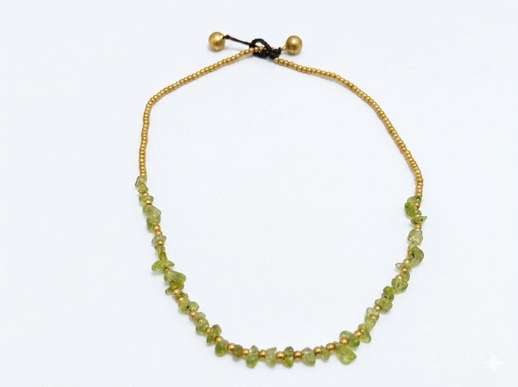 Handmade Peridot Necklace, Brass & Waxed Cord, Adjustable Jewelry