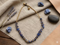 Brass Beaded Macrame Necklace with Sodalite Chips, Adjustable Gemstone Jewelry