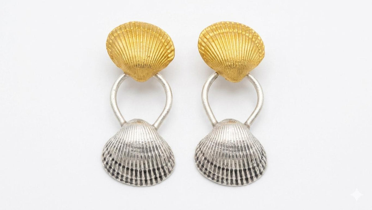 Matte Gold Plated Seashell Earrings – Hypoallergenic Turkish Dangle Studs