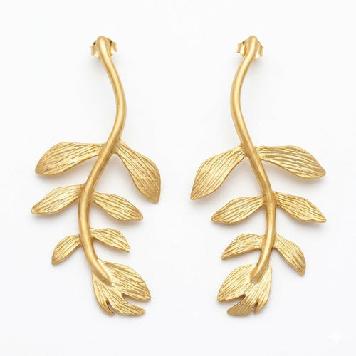Brass Gold Plated Leaf Dangle Earrings – Boho Chic Hypoallergenic Lightweight Jewelry