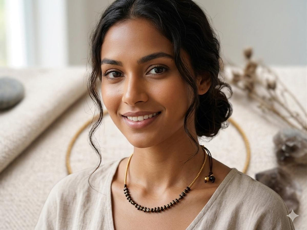 Macrame Black Agate Necklace, Brass Gold Beads, Adjustable Waxed Cord