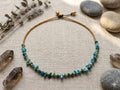 Handmade Chrysocolla Brass Beaded Necklace – Minimalist Adjustable Cord Jewelry