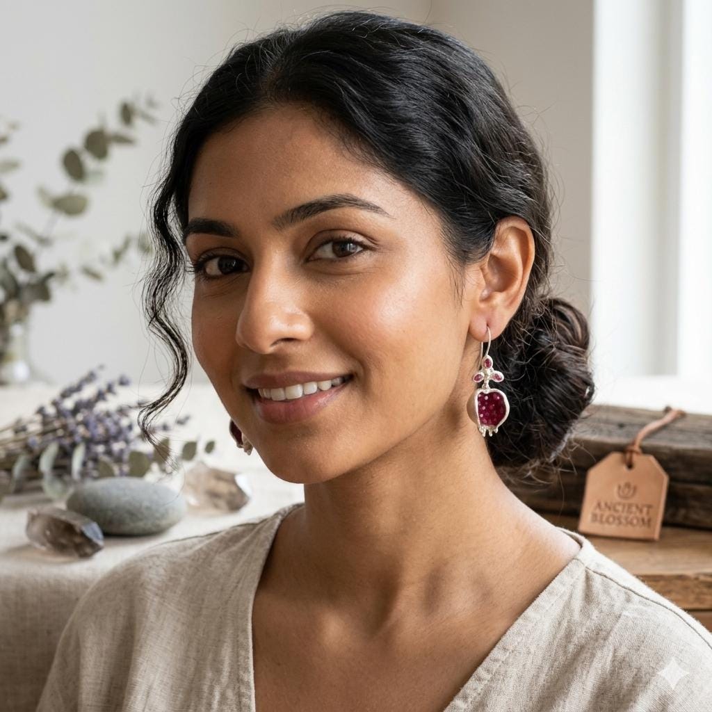 Ruby Jade Pomegranate Earrings – Bronze Silver Plated Boho Oriental Design