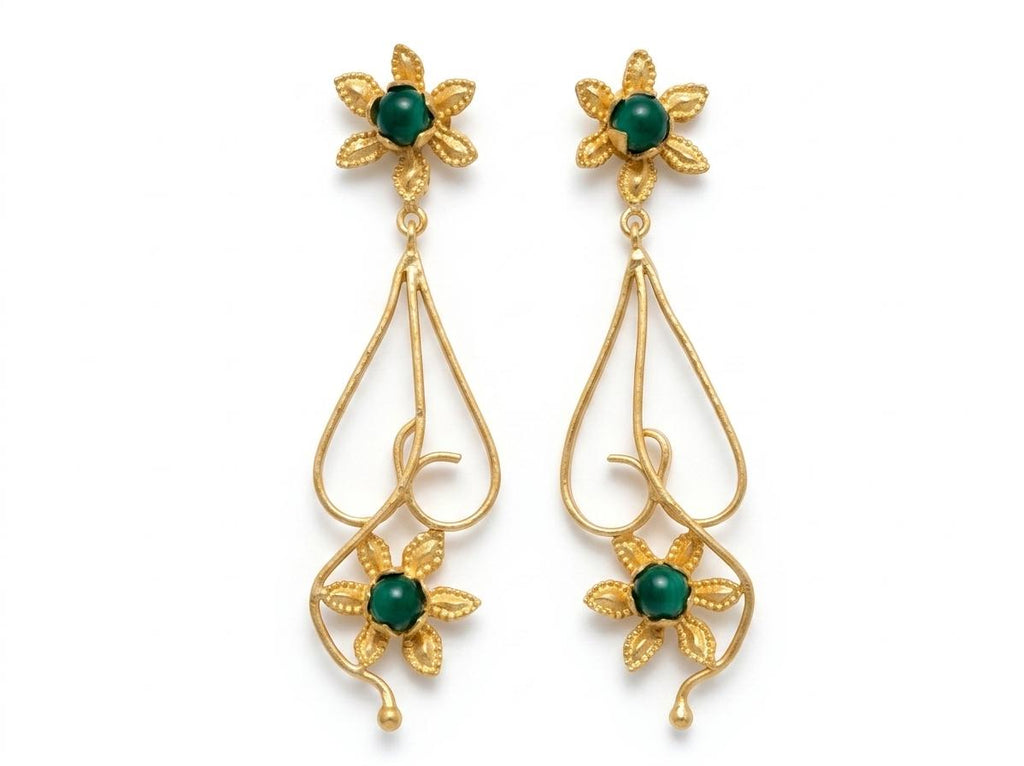 Handmade Green Agate Daisy Dangle Earrings, Gold Plated Brass, Hypoallergenic Daily Wear