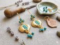 Pomegranate Earrings with Blue Howlite, Boho Ottoman Dangle Jewelry - Hypoallergenic, Gift Packaging Included, Lightweight