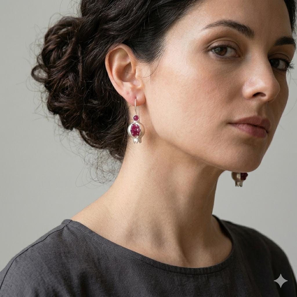 Pomegranate Seed Earrings: Ruby Jade Bronze Silver Plated Boho Chic Style