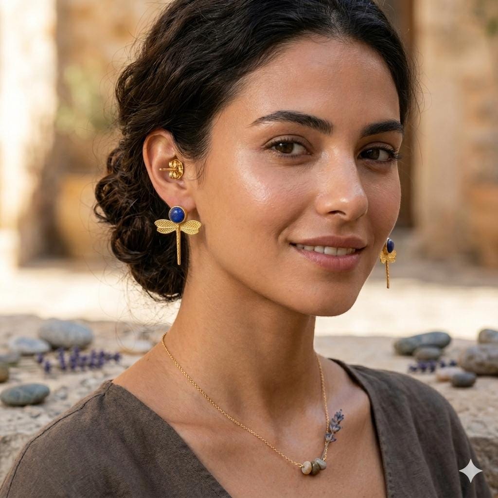 Gold Plated Blue Jade Dragonfly Earrings – Ottoman Style Dangle Jewelry