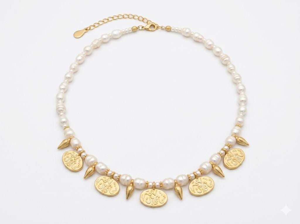 Gold Plated Pearl Turkish Bridal Necklace with Brass Beads – Wedding Jewelry