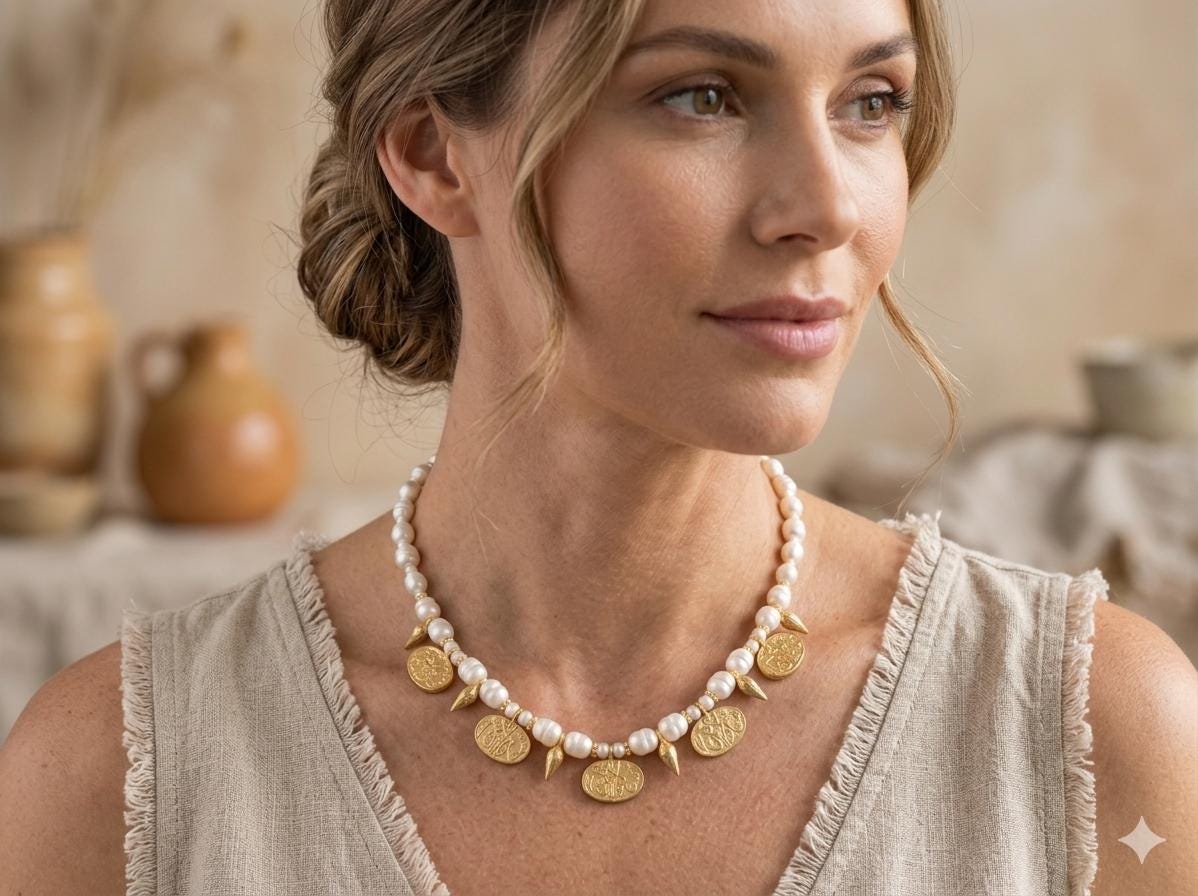 Gold Plated Pearl Turkish Bridal Necklace with Brass Beads – Wedding Jewelry
