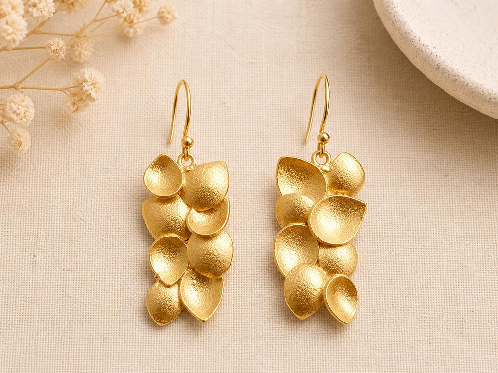 Gold Plated Brass Chandelier Earrings, Hip Allergenic Geometric Dangle Earrings