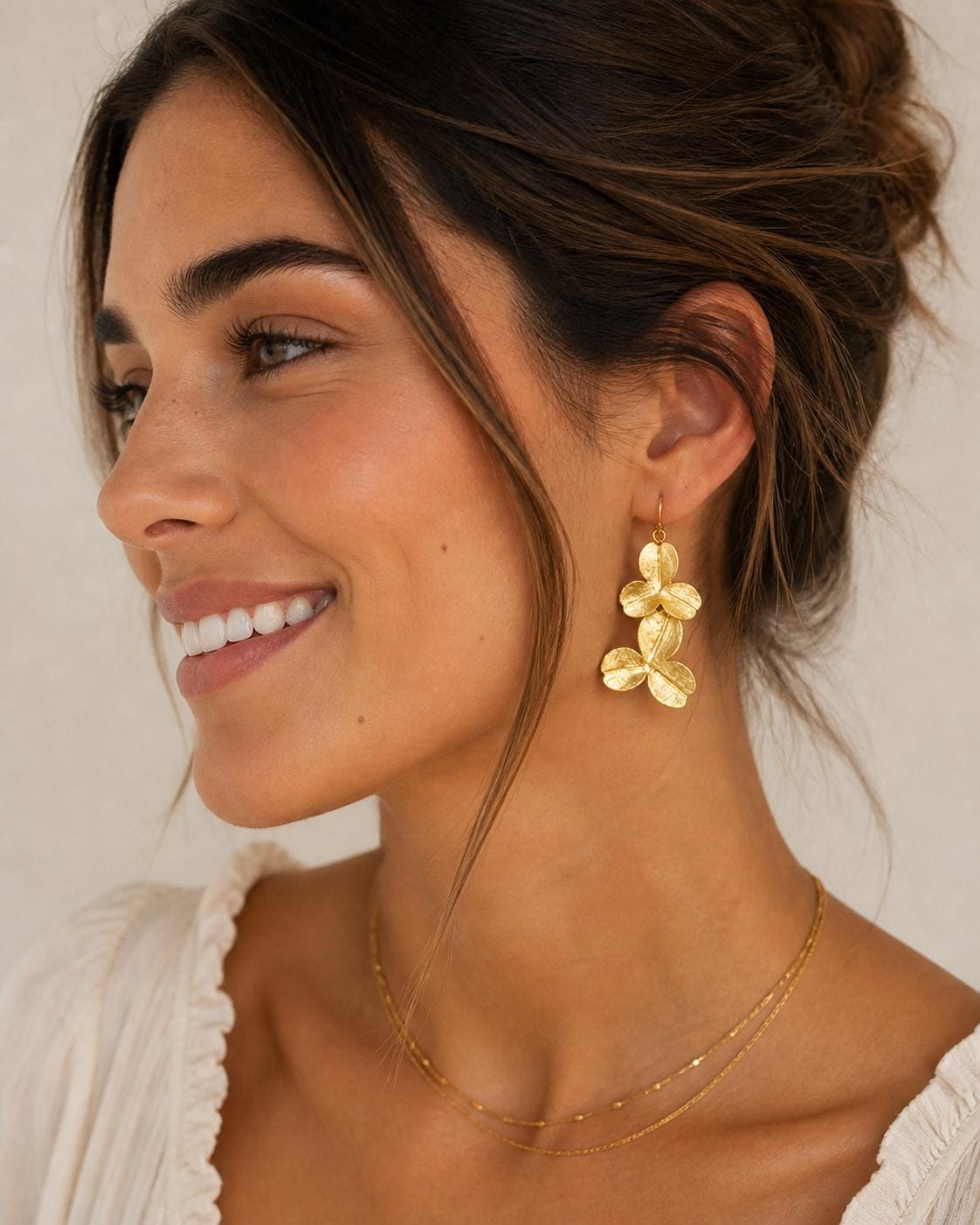 Gold Plated Botanic Clover Dangle Earrings – Hypoallergenic Brass Design (6.5cm Length)