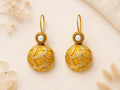 Ottoman Pearl Dangle Earrings, Yellow Turkish Silk, Gold Plated Bronze