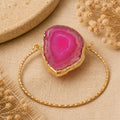 Pink Agate Turkish Gold Plated Brass Hinged Bracelet – Unique Statement Jewelry