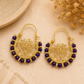 Delicate faceted dark purple agate hoop openwork  earrings,  gold plated bronze gemstone turkish earrings