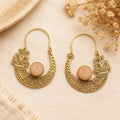 Gold Plated Brass Hoop Earrings with Smoky Druzy Gemstone – Boho Ethnic Jewelry