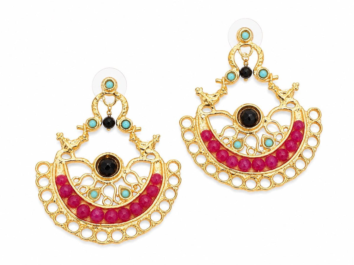 Turkish Chandelier Earrings, Agate, Howlite, Bird Design