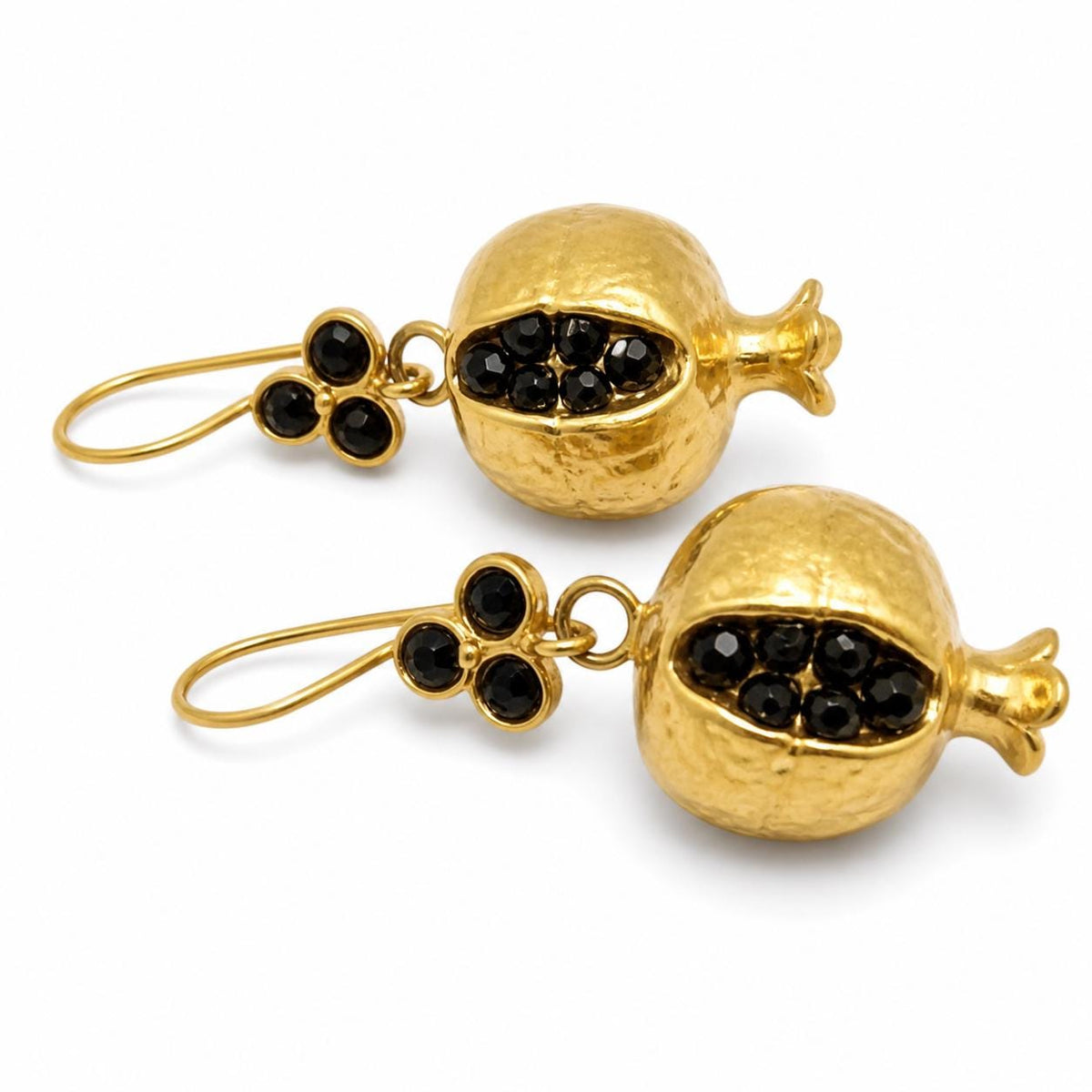 Handmade Bronze Gold Plated Pomegranate Earrings, Black Onyx