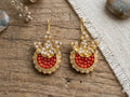 Turkish Chandelier Earrings with Red Coral Pearl Drops – Gold Plated Bridesmaid Jewelry