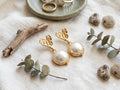 Gold Plated Heart & Pearl Dangle Earrings, Turkish Jewelry