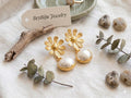 Gold Plated Daisy Earrings, Pearl Dangle, Handmade Flower Jewelry