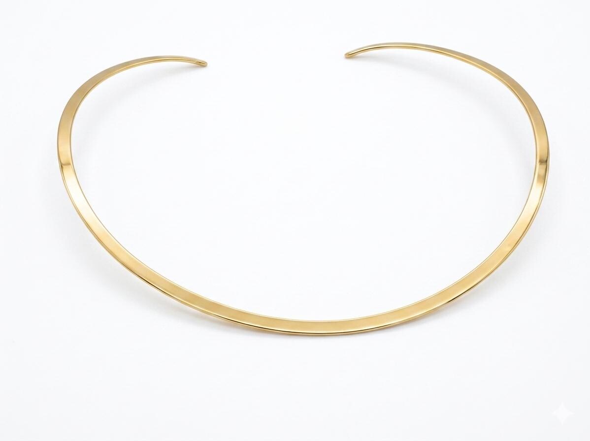 Polished Brass Choker: Flat Open Rigid Neck Ring for Charms, Pendants (Handmade)