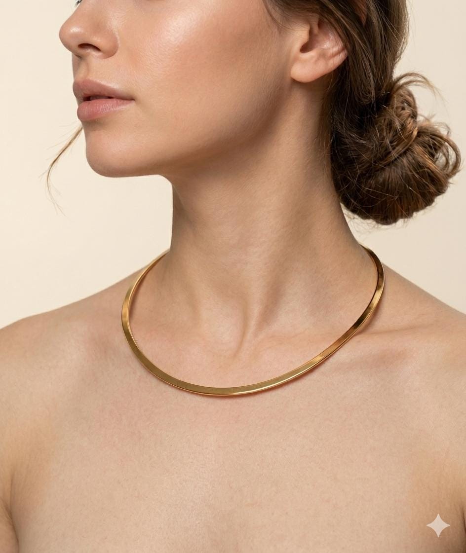 Polished Brass Choker: Flat Open Rigid Neck Ring for Charms, Pendants (Handmade)