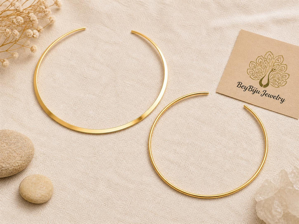 Polished Brass Open Choker Necklace: Minimalist Turkish Jewelry for Charms, Pendants