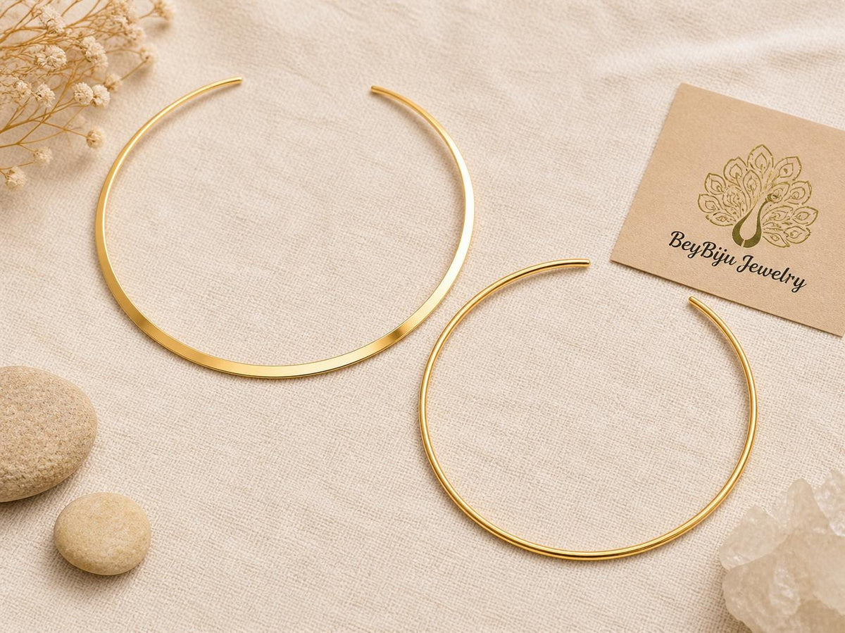 Polished Brass Open Choker Necklace: Minimalist Turkish Jewelry for Charms, Pendants