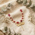 Elegant Dragonfly Necklace with Pearl, Ruby Jade & Garnet Quartzite - Turkish Jewelry
