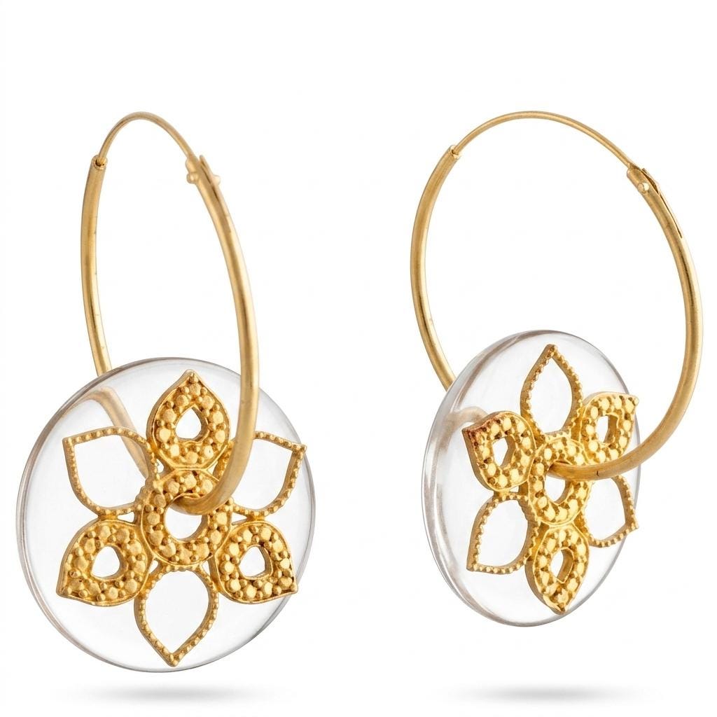 Gold Plated Hoop Earrings – Smoky Topaz Filigree Dangle Flower Artisan Jewelry