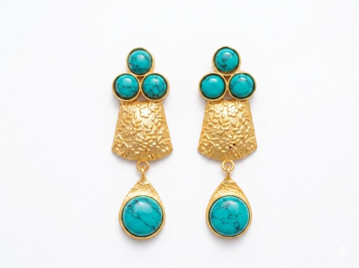 Blue Howlite Daisy Earrings, Gold Plated Geometric Dangle Earrings, Statement Floral Jewelry