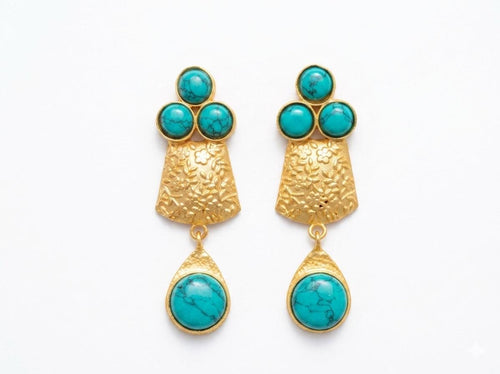 Blue Howlite Daisy Earrings, Gold Plated Geometric Dangle Earrings, Statement Floral Jewelry