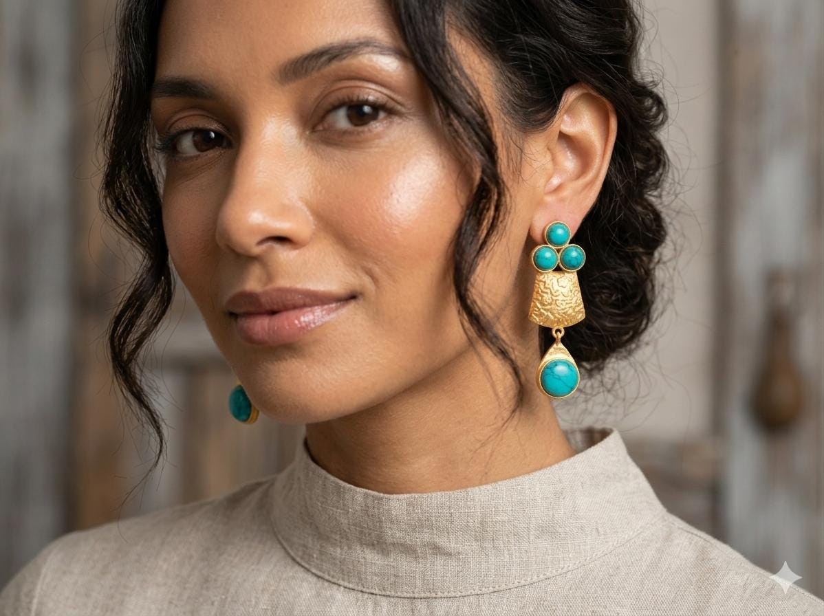 Blue Howlite Daisy Earrings, Gold Plated Geometric Dangle Earrings, Statement Floral Jewelry