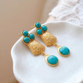 Blue Howlite Daisy Earrings, Gold Plated Geometric Dangle Earrings, Statement Floral Jewelry