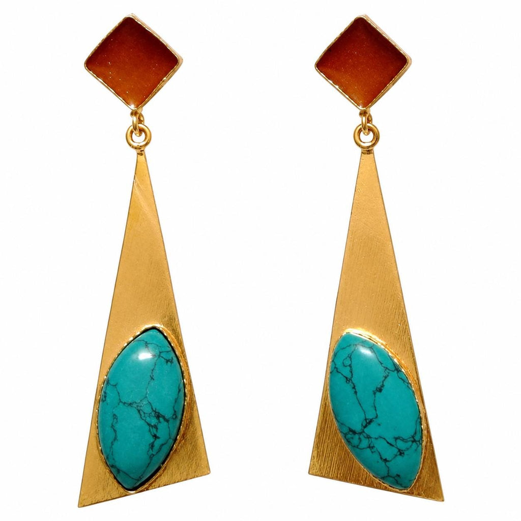 Art Deco Turquoise Dangle Earrings, Enamel Stud Chandelier Earrings