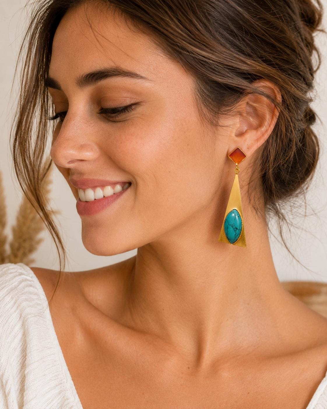 Art Deco Turquoise Dangle Earrings, Enamel Stud Chandelier Earrings