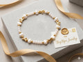 Gold Plated Dragonfly Pearl Bracelet – White, Pink, Blue Crystal Beads – Adjustable Cuff Jewelry