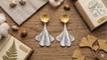 Gold Plated Brass Ginkgo Leaf Earrings, Mixed Metal Dangle Earrings