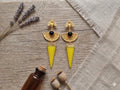 Gold Plated Bee Dangle Earrings, Black Agate & Yellow Stone