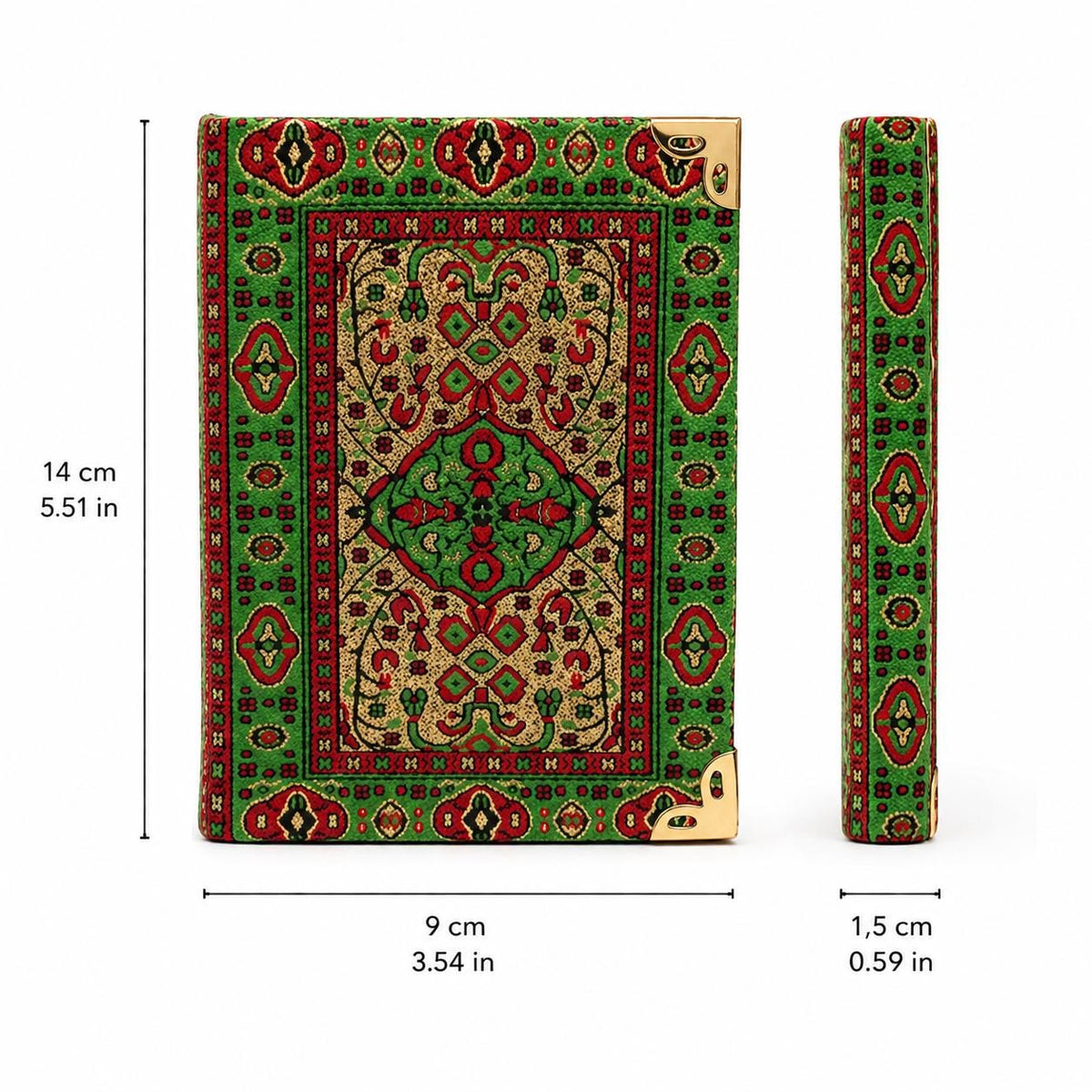 Turkish Kilim Hardcover Journal, Green Gold Woven Fabric Notebook