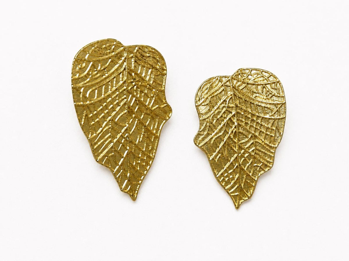 Elegant Gold Plated Brass Leaf Earrings - Hypoallergenic Dainty Stud Posts - Gift Packaging Included