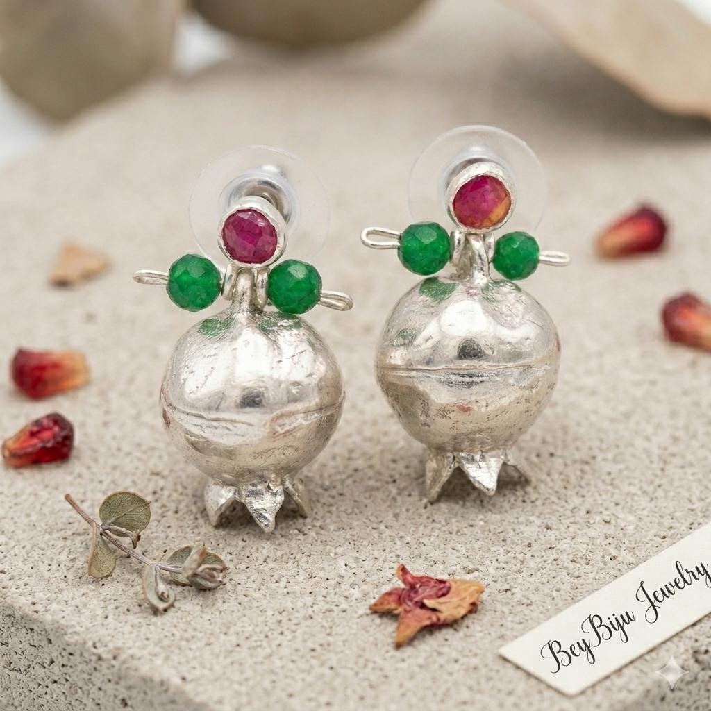 Pomegranate Earrings: Green Agate & Ruby Jade, Silver Plated Boho Chandelier Earrings