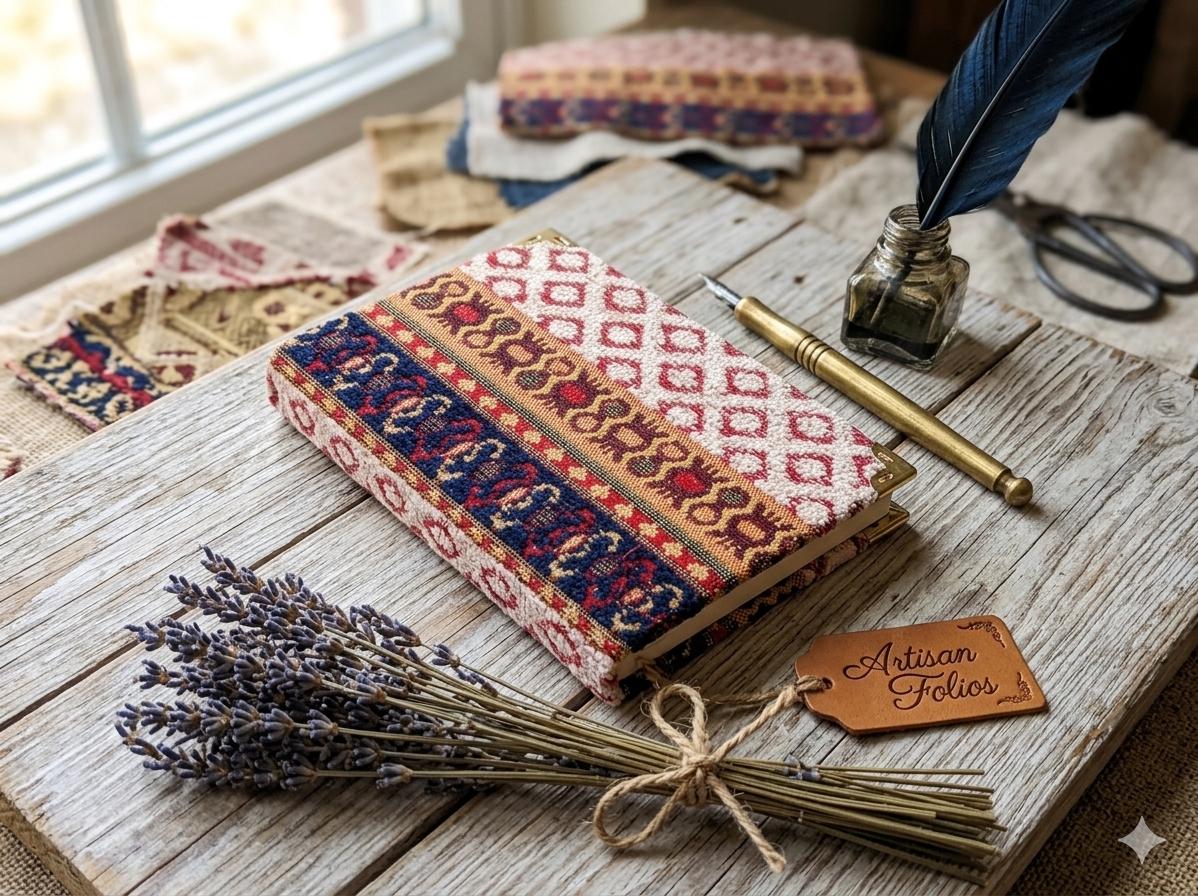 Turkish Kilim Fabric Notebook – Brass Corners, Lined Journal for Writers, Travelers