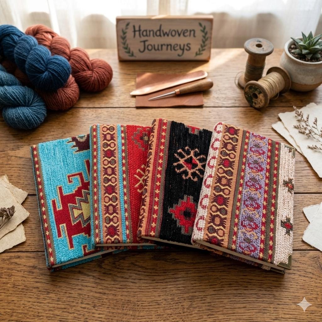Turkish Rug Woven Fabric Notebook, Velvet Ikat, Lined