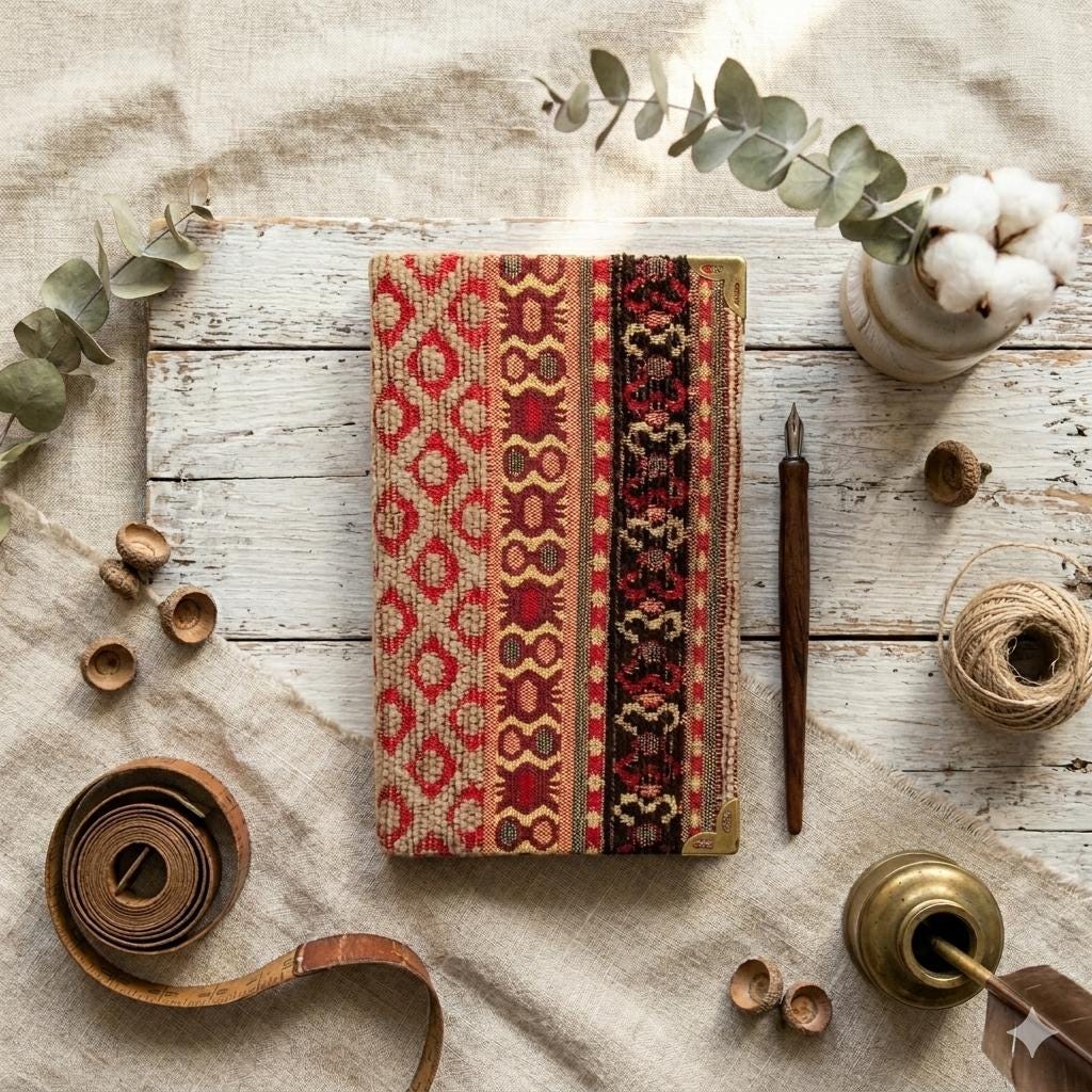 Woven Turkish Kilim Fabric Notebook, Lined Journal
