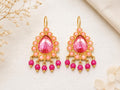 Gold Plated Pink Topaz Teardrop Earrings: Coral Agate Dangle Boho Chic Ottoman Style